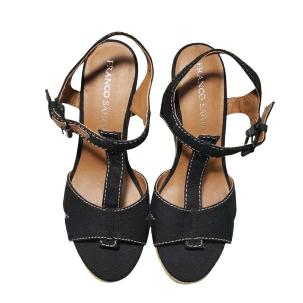 Franco Sarto Allison Black Espadrille Wedge Sandals Women's Size 8.5